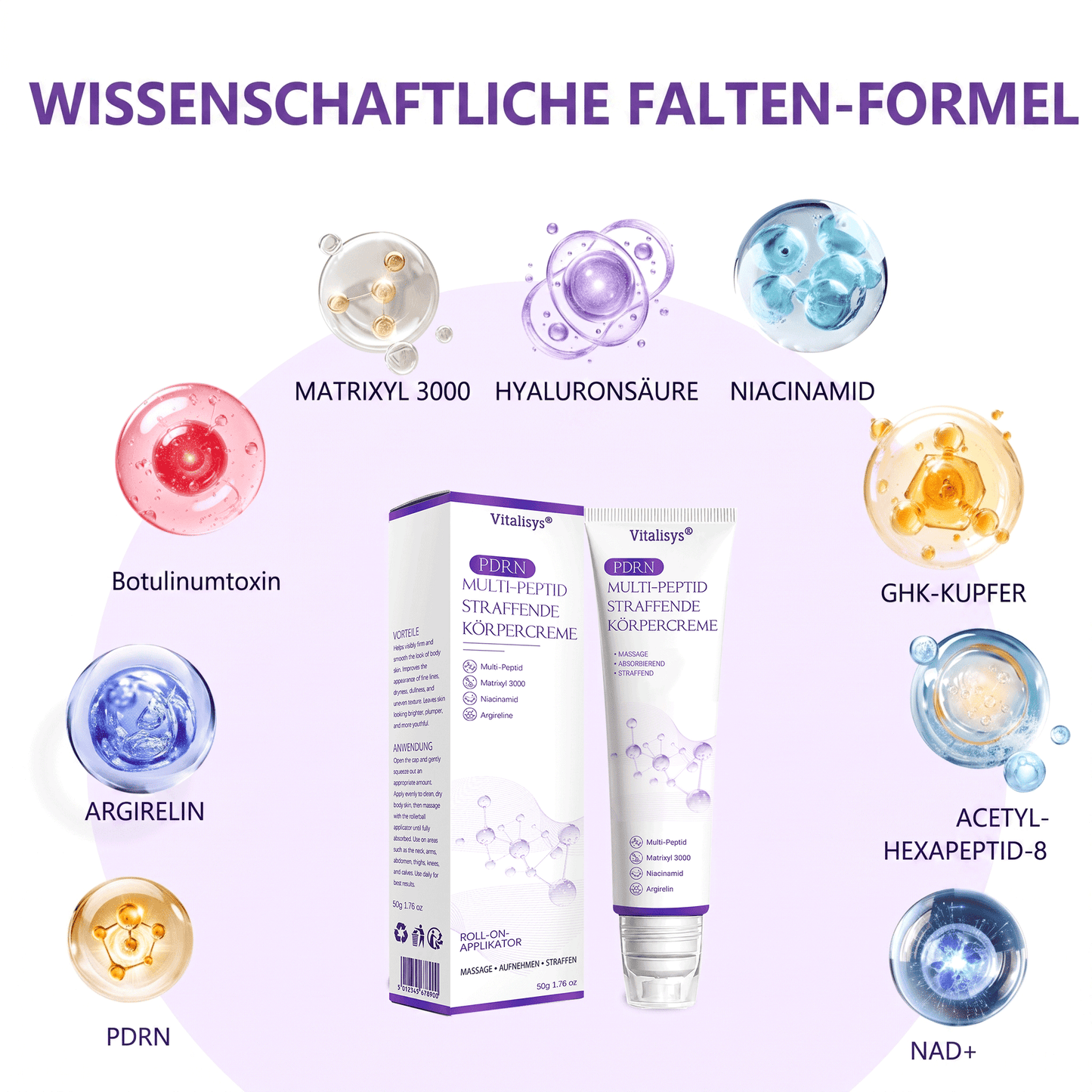 Vitalisys® PDRN 🌥️Multi-Peptid Körpercreme mit Massage-Roller – Feuchtigkeit, Straffung und ein ebenmäßigeres Hautbild.🥼