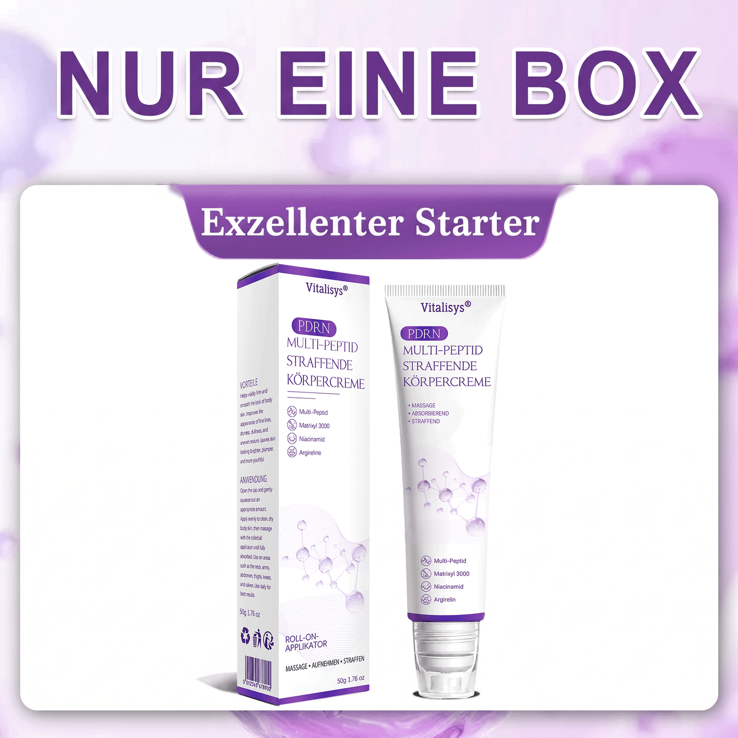 Vitalisys® PDRN 🌥️Multi-Peptid Körpercreme mit Massage-Roller – Feuchtigkeit, Straffung und ein ebenmäßigeres Hautbild.🥼
